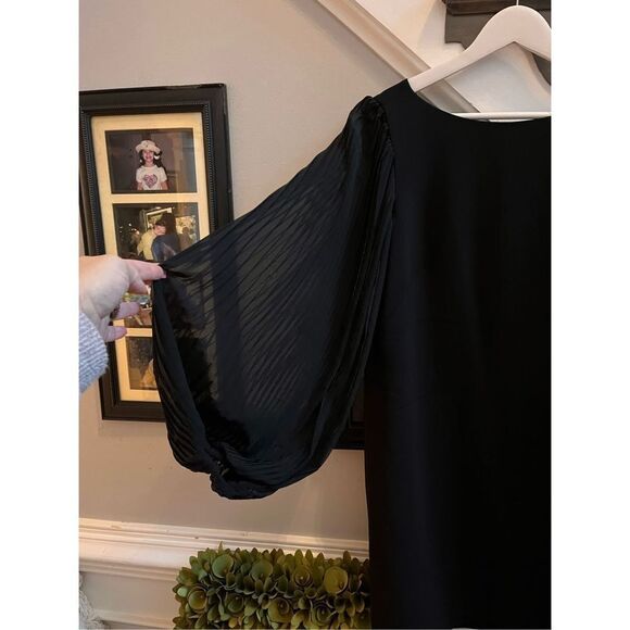 WHBM Chiffon Pleated Sleeve Black Shift Dress sz 8 NWT - Picture 3 of 8